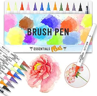 STATIONERY ISLAND Watercolour Brush Pen Set Colouring Highlighter Markers Felt Tips Calligraphy Brush Pens Water Colour Lettering Pen Set for Professional Adults and Beginners Kids - Set of 12