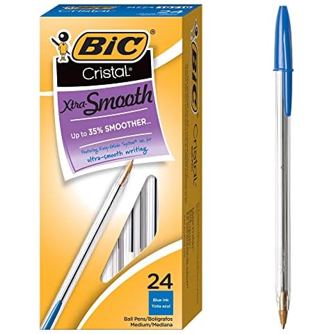 BIC Cristal Xtra Smooth Ballpoint Pen, Medium Point (1.0mm), Blue, 24-Count Cover