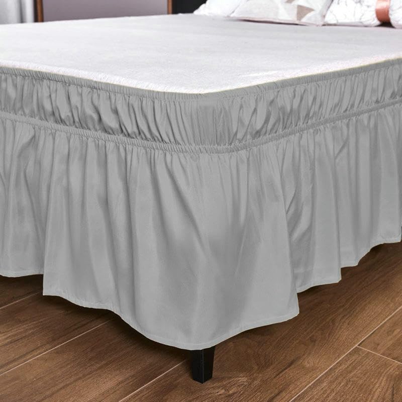 Falda de cama a prueba de polvo de color liso con volantes elásticos