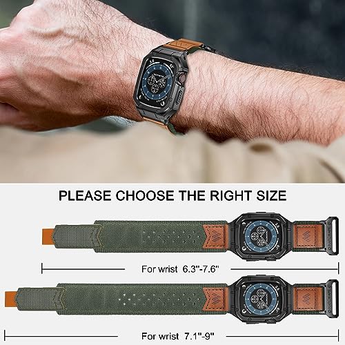 Image of BAITEYOU Band with Case Compatible with Apple Watch Band Series 6 5 4 SE 3 2 1 44mm 42mm, Nylon Strap with Stainless Steel Metal Rugged Case Cover for iwatch Bands for Men