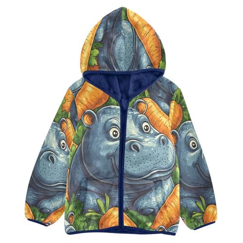 Cute Hippo Among Carrots Toddler Fleece Jacket Girl Boys Hooded Fleece Jacket Coat Warm Outwear Zip-up 3-10T