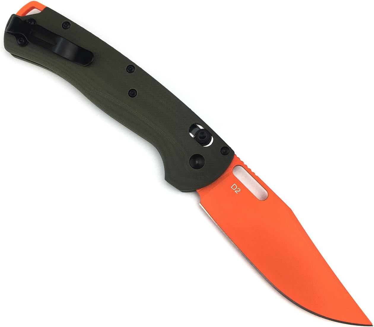 HUAAO Manual Open Folding Knife with 3.31’’ Orange D2 Blade Green G10 Handle, EDC Pocket Knife with Clip for Camping Hunting