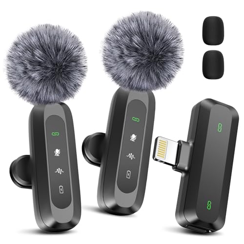 ODGG 2 Pack Wireless Lavalier Microphone for iPhone 15, USB C Android Phone, Laptop, Tablet, PC, Type-C Mini Lapel Mic with Noise Reduction for Vlog Video Recording Content Creator (Lightning)