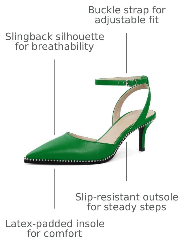Image of SAMMITOP Kitten Heels for Women Low Heel Closed Toe Ankle Strap Pumps Wedding Party Beaded Dress Shoes 2.4 Inch