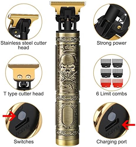 Electric Hair Clippers for Men,Professional Beard Trimmer Men Cordless,Precision T-Bladed, with6 Limit Combs,Outliner Grooming Baldheaded Shaver,USB Type-C Charging 1200mah,Hair Trimmer Gifts for Men