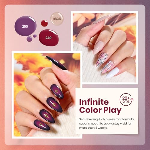 Image of Beetles Gel Nail Polish Set - 6PCS Burgundy Purple Glitter Nude Plum Gold Gel Nail Polish Kit Soak Off UV LED Terra Dusk Colors DIY Home Salon Gift for Women