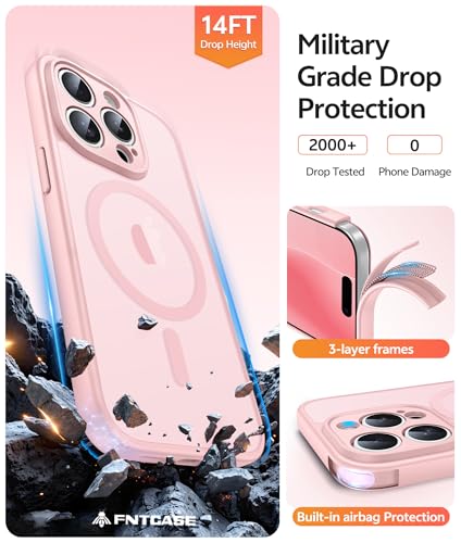 Image of FNTCASE for iPhone 14 Pro Max Case: [Compatible with Magsafe] Translucent Matte Cases with [Full Camera Protection] [Screen Protector] Military Grade Shockproof Protective Phone Cover - Light Pink