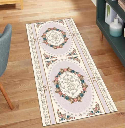 Alfombra de pasillo de flores beige para proteger el suelo del salón 2