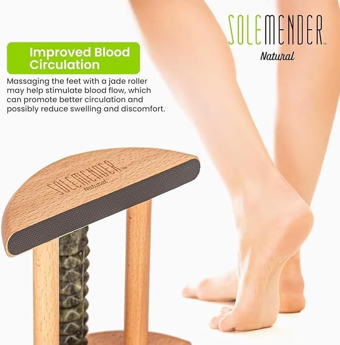 Miniatura 4 de Solemender Masajeador de pies de jade natural, alivio del estrés, relajación muscular y circulación mejorada, rodillo de pie de madera para fascitis