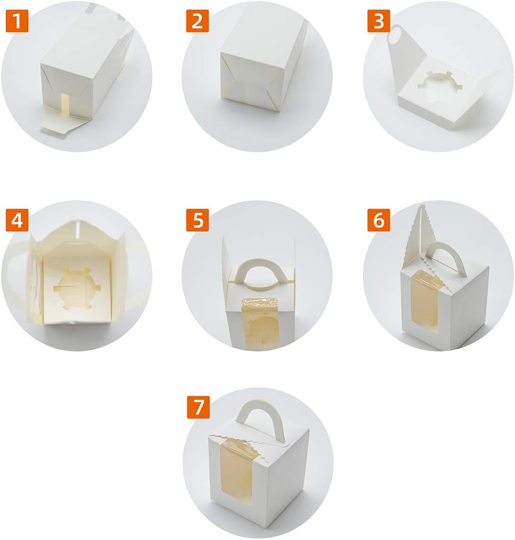 25 Pack Single Cupcake Paper Boxes with PVC Display Window, Portable Cupcake Carrier for Wedding Birthday Party Candy Boxes with 5 Colors