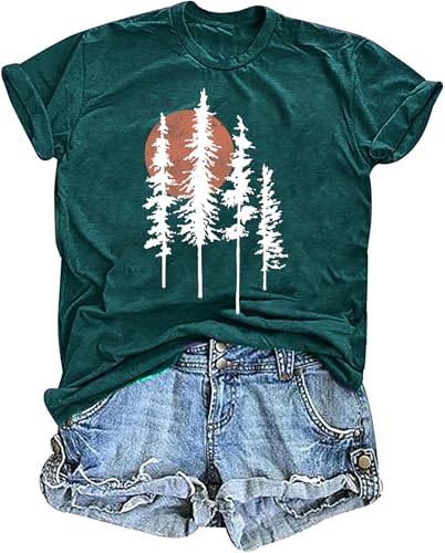 AMWIPE Hiking Shirt for Women Nature Adventure Mountain Shirt Athletic Workout Camping Tree Graphic Tee Tops
