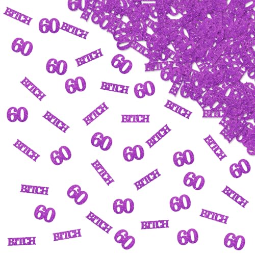 120pcs Fuck 60 Confetti, Black Funny 60th Birthday Table Confetti, Glitter Number 60 Table Scatter for Men Women, Happy 60th Birthday/Annniversary Party Decoration (Purple2)