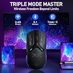 INPHIC IN10P Wireless Gaming Mouse, Tri-Mode 2.4G/ USB-C Wired/Bluetooth PC Gaming Mouse, 60g Superlight, 26K DPI, PAW3395 Optical Sensor, 8 kHz Polling Rate, Fully Programmable, Black