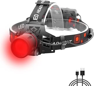 Stirnlampe Rotlicht 1000 Lm, zoombar, Jagd/Angeln