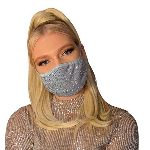 BEAUTYBLVD Diamond Face Covering, Face Covering for Women, Rhinestone Face Mask, Sparkly Face Mask, Diamond Face Mask (Hazy Grey)
