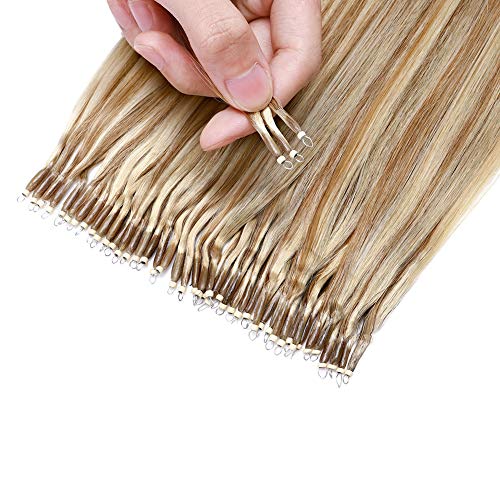 My-Lady Nano Bead Hair Extensions Human Hair Invisible Nano Ring Hair Extensions Pre Bonded Cold Fushion Natural Nano Tips Extensions 50 Strands 50G 18 Inch #12P613 Golden Brown&Bleach Blonde #TOP5