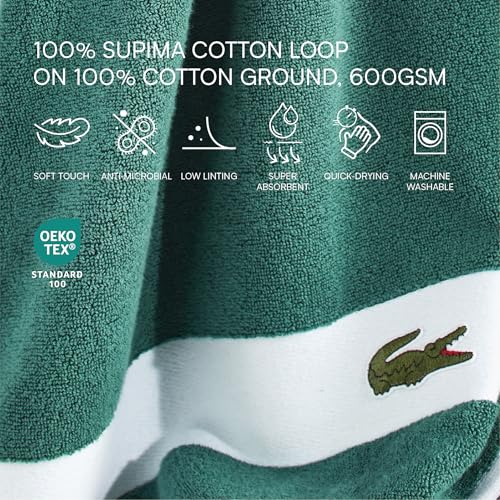 Lacoste Sport Stripe 6-teiliges Luxus-Baumwollhandtuch-Set - Hergestellt aus 100% weicher Supima-Baumwolle, saugfähig & schnelltrocknend, inklusive 2 Badetücher, 2 Handtücher, 2 Waschlappen