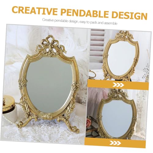 Miroir de maquillage rétro doré Cabilock en résine légère pour coiffeuse