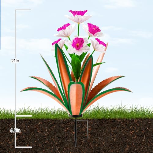 Image of TOMBABY Huge Metal Agave Plants Outdoor Decoration Outdoor Garden Decorated with Flowers Mexican Yard Art Plant Garden Gift(red 2 Pack)