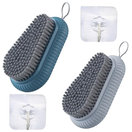 Nail Brush, Heavy Duty Nail Brushes for Cleaning Finger Nails, Durable Stiff Bristles Nail Hand Scrub Brush, Nail Scrubbing Brush for Cleaning, Attached Adhesive Hooks (blue and grey)