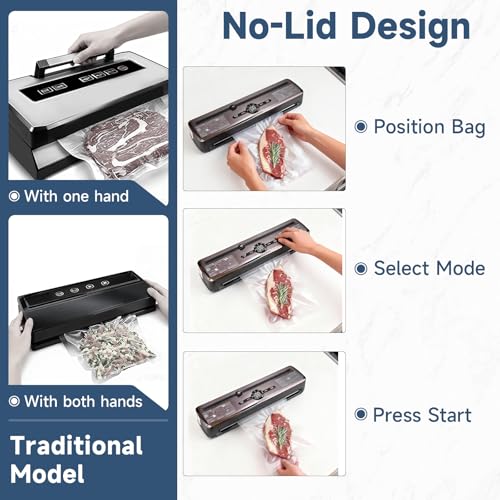 Vacuum Sealer Machine, 85kPa Automatic Food Sealer, One-Touch No-Lid, 12.6" Seal Strip with 40 Continuous Seals, Magnetic Removable Drip Tray – for Sous Vide, Meat Storage & Meal Prep — view 4
