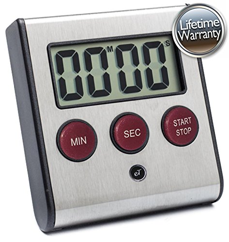 Elegant Digital Kitchen Timer, Stainless Steel Model eT-23P, SUPER Strong Magnetic Back, Loud Alarm, Large Display, Auto Memory, Auto Shut-Off (eT-23Plum)