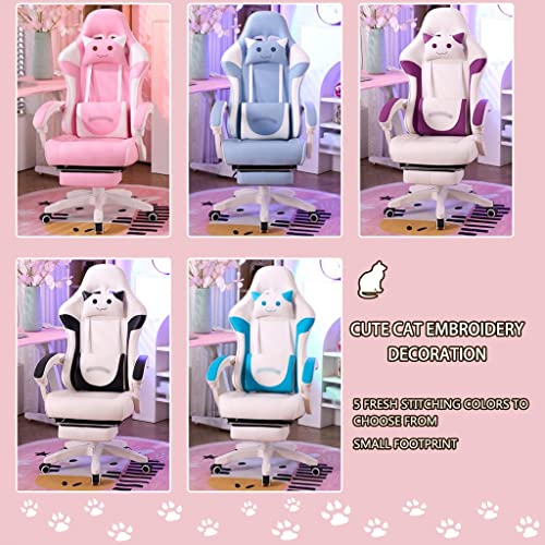 Sedia da Gioco Gaming Reclinazione Ad Ampio Angolo di 145° Sedia da Gaming, Simpatico Ricamo A Forma di Gatto Sedia da Corsa per Ragazze, Portante 100 Kg/220,5 Libbre (Color : Purple White, S : 120- - Sedia gaming - Immagine 2