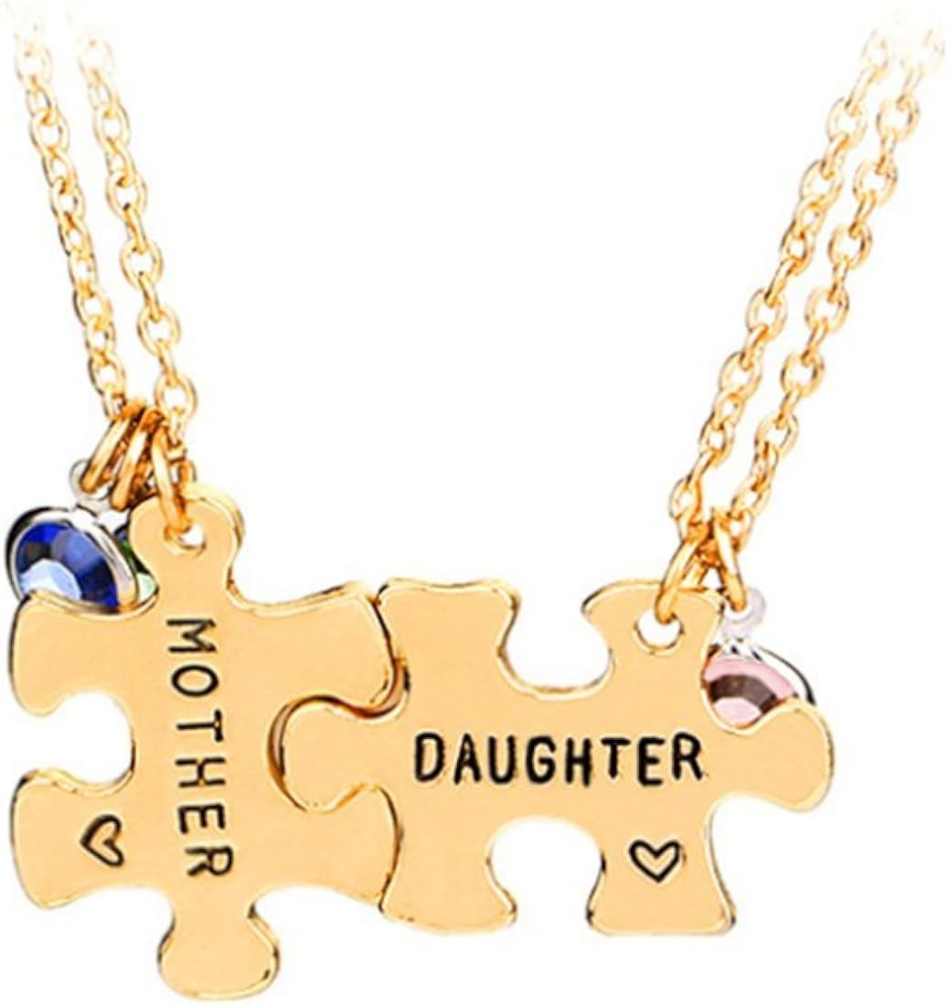Mom Daughter Necklace Set, Puzzle Piece 