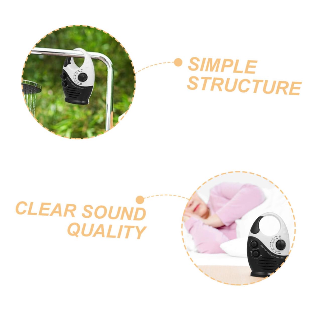 Homoyoyo Radio de Ducha Resistente con Soporte Am/FM, Volumen Ajustable y Gancho de Plástico para Baño y Actividades al Aire Libre