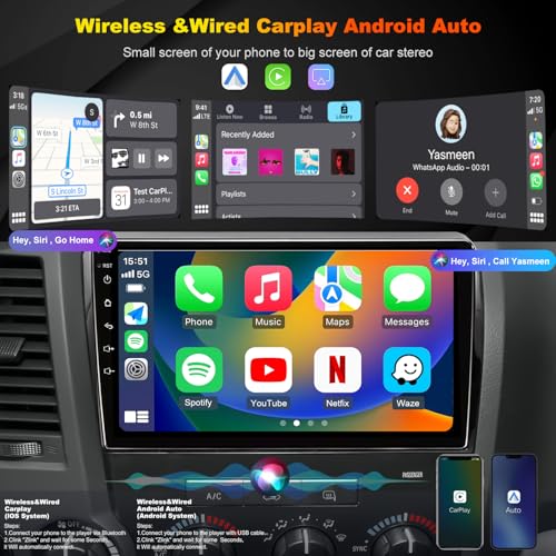 Image of 4G+64G Android Upgrade Radio for Toyota Tundra 2007-2013, Toyota Sequoia 2008-2015, Head Unit Car Audio 10 inch Touch Screen Stereo Wireless 5GWiFi Carplay Android Auto Bluetooth GPS for J-B-L & No J-B-L