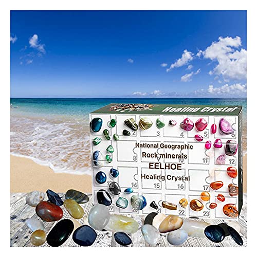 Ore Christmas Advent Calendar 2021, Rock, Fossil & Mineral Suprise Box with 24 Gemstones, Healing Crystal Christmas Countdown Toys Set, 24 Days Count Down Collection Ornaments Gifts (B)