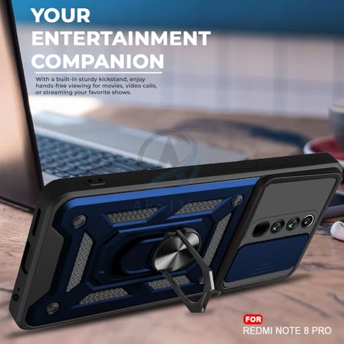 Image of AESTMO Tough Armor Redmi Note 8 Pro Bumper Back Case Cover | Ring Holder & Sliding Camera Shield Cover | 360 Degree Protection Back Case Cover for Redmi Note 8 Pro (Blue)