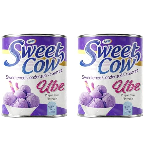 Image of Ube Condensed Milk, 13.40 oz, Pack of 2, Sweetened Condensed Creamer | Jans Sweet Cow Purple Lavender Sweetened Canned Milk, Creamer for Coffee, Baking, Desserts, Cold Foam, Ube Halaya & Cake