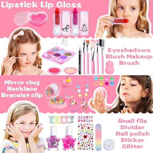 NCKIHRKK Kinderschminke Set Mädchen, 34 Stück Waschbar Make up Spielzeug für Mädchen, Schminkkoffer Schminkset Madchen Spielzeug, Schminke Kinder Geschenke für Madchen ab 5 6 7 8 9 10 Jahre