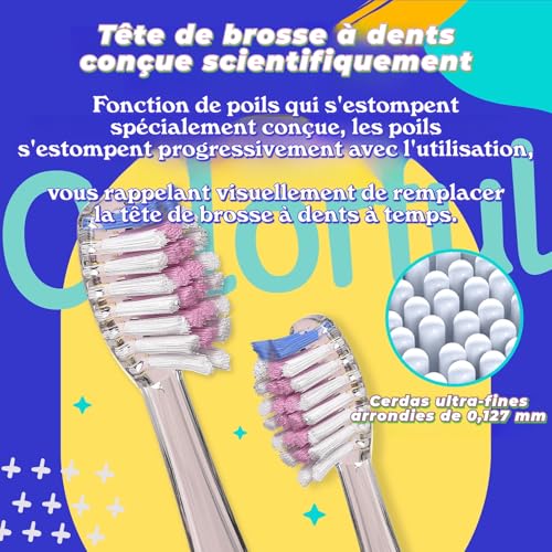 Elektrische Zahnbürste für Kinder, 3-12 Jahre, 2 Minuten Timer für gute Gewohnheiten, 4 weiche Ersatzköpfe, AAA-Batterie enthalten, farbige LED für Spaß beim Zähneputzen (Violett) – Bild 3