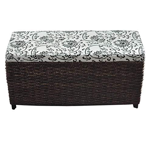 Footstool Bench Storage Storage Stool, Hand-made Natural Environmental Protection Rattan Storage Stool Solid Wood Frame Multifunctional Storage (Size : 80 * 30 * 40CM)
