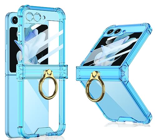 Image of BOUNCEBACK Transparent Shockproof Hinge Cover Ring Case for Samsung Galaxy Z Flip5 / Galaxy Flip 5 Case Cover - (Clear Blue | Rubber)