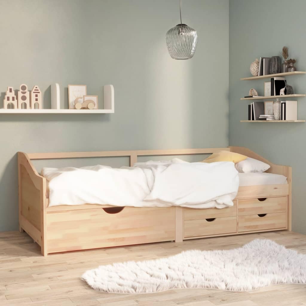 3-osobowe łóżko dzienne z litego drewna sosnowego, 90 x 200 cm, sofa do spania z 5 szufladami do przechowywania, uniwersalne łóżko dla gości, wytrzymała rama łóżka z drewna sosnowego ze