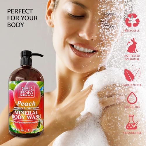 Image of Dead Sea Collection Peach Body Wash for Women and Men - with Pure Dead Sea Minerals and Peach Extract - Cleanses and Moisturizes Skin - Pack of 2 (67.6 fl. oz)