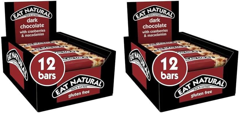 Eat Natural Dark Chocolate with Cranberries & Macadamias Fruit & Nut Bars 12 x 40g (Pack of 2)