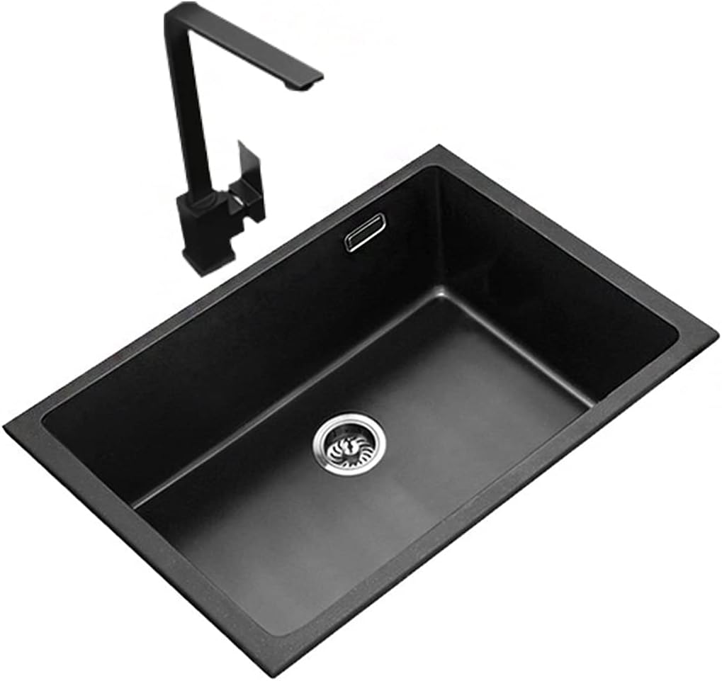 TONPOP Kitchen Sink, With Faucet Brushed Square Black Kitchen Sink