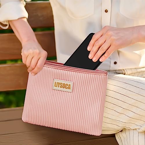 Liysoca 2Pcs Cosmetic Bags For Women Small Makeup Bag, Pu Striped Leather Makeup Pouch Large Capacity Cosmetic Pouch Cute Lipstick Pouch Travel Zipper Pouch Small Cosmetic Bag #TOP5