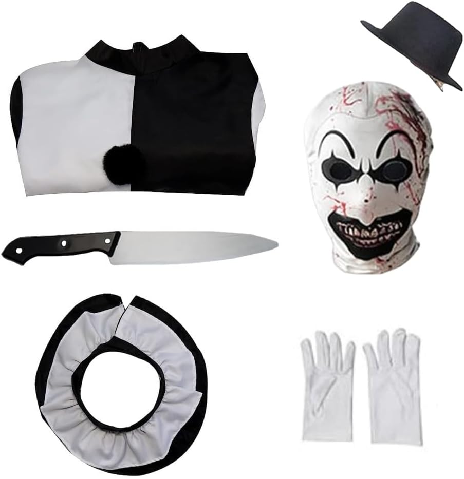 Art the Clown Costume Clown Jumpsuit Men Women Outfit Black White Bodysuit Full Set Halloween Costume With Mask - Image 6