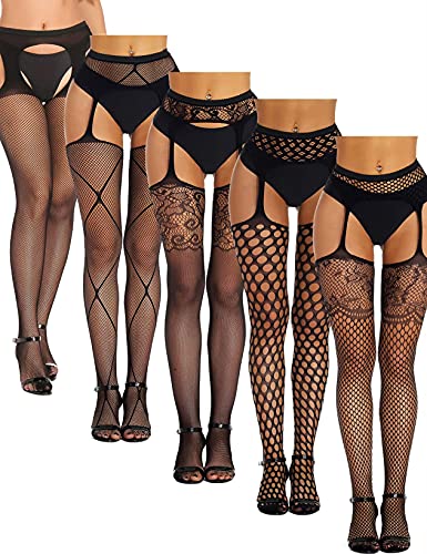 5 Pairs Women Sexy Thigh High Stockings For Garter Belt Suspender Pantyhose Lingerie Fishnet Tights Leggings Plus Size