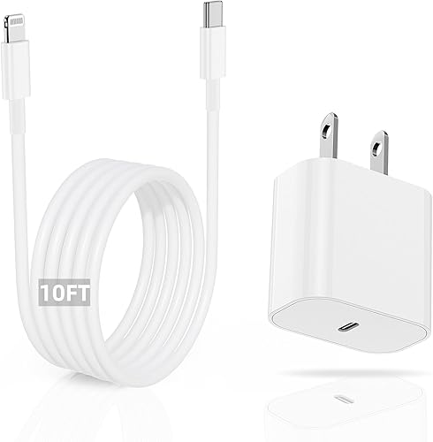 for 10ft iPhone Charger Fast Charging Block, [MFi Certified] Wall Charger Plug and USB C to Lightning Cable Cord Long,Type C Cube Brick Box for Apple iPhone 14 Pro Max/14/13 Pro/12 Mini/12/11/iPad Air