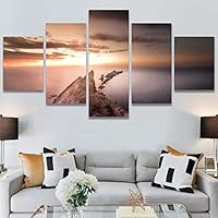 SIGNWIN 5 Panel Canvas Wall Art Landscape Ocean for Home Decorations Ready to Hang - 60