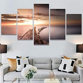 SIGNWIN 5 Panel Canvas Wall Art Landscape Ocean...