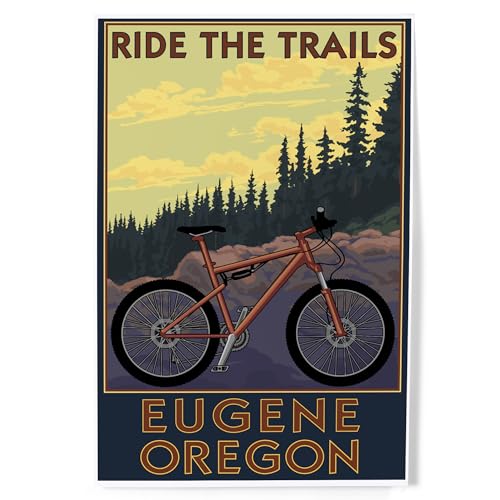 Lantern Press Eugene, Oregon, Mountain Bike, 8x12 Inch Art Print Wall Decor
