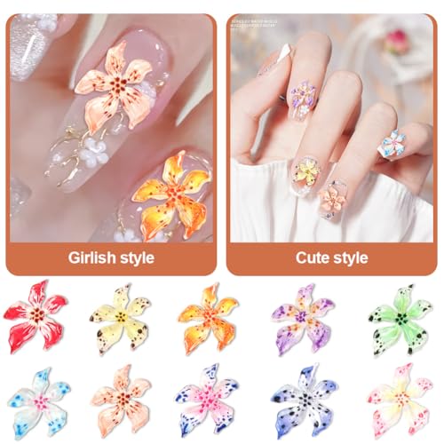 Vicloon Zestaw artystycznych zawieszek do paznokci, 60 szt., kwiatowe zawieszki 3D, kolorowe żywiczne kwiaty, paznokcie, stras dla kobiet, dziewcząt, DIY, manicure, kwiatowe paznokcie, zawieszki do