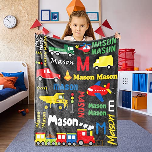 Image of Personalized Blanket with Name for Boys Car Transport Custom Name Blanket